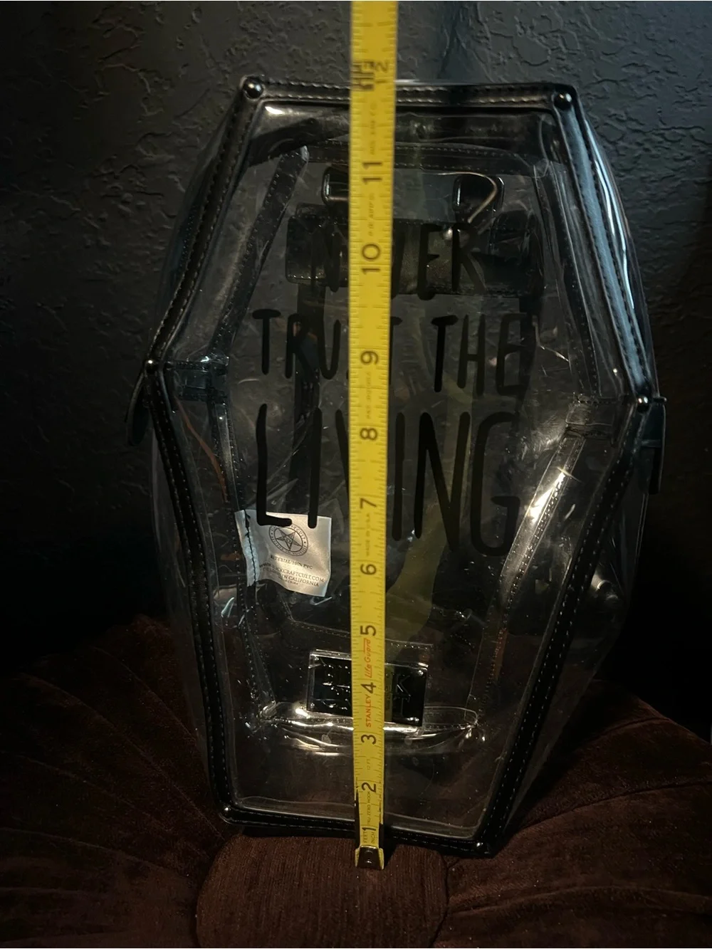 Never Trust the Living clear coffin backpack